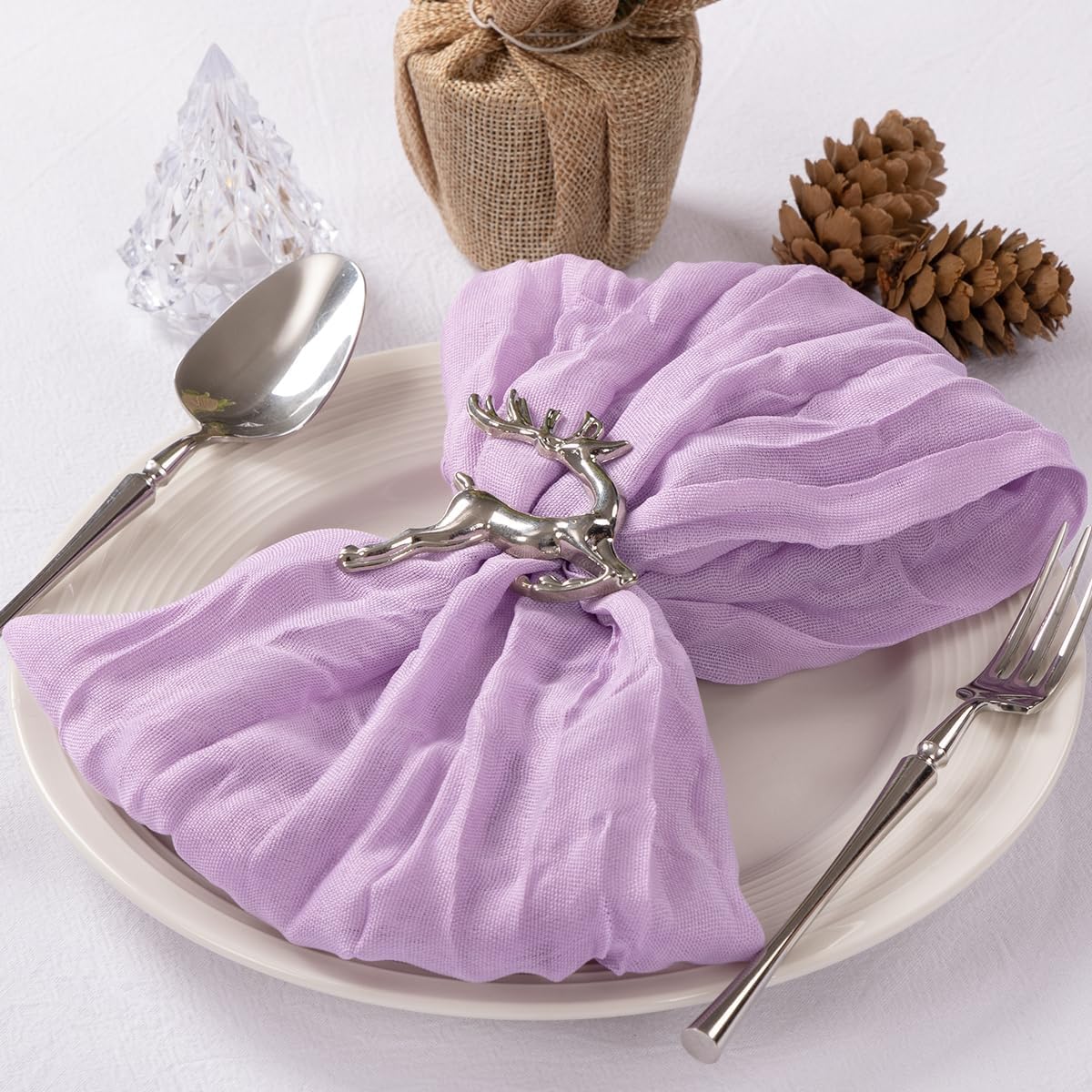 MLMC 100 Pack Cheesecloth Napkins Bulk Dinner Cloth Napkins 21"x21" Boho Reusable Lavender Cloth Napkins in Bulk for Wedding Bridal Baby Shower Events Table Decor Lilac