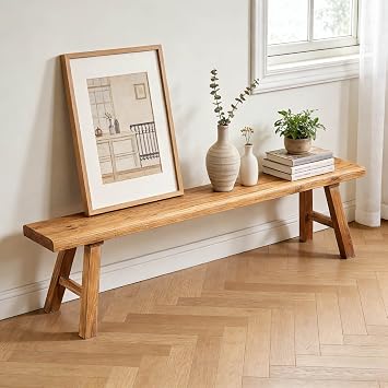 Narrow Entryway Bench Farmhouse Skinny Wood Bench 31.5" 39" 47" 55" 63" 71" 79" Sturdy and Durable for Kitchen Living Room Hallway Bedroom End of Bed Dining Benches Natural Finish39x10.2xH17.8in