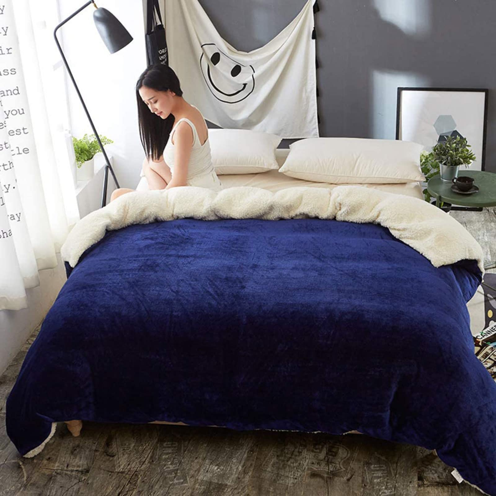 MGEMJMJ Thicken Flannel Warmth Quilt Cover,Winter Duvet Cover,Extra Soft Comfort Hypoallergenic Bedding Comforter Cover With Zipper(Size:150x200cm(59x79inch),Color:B)