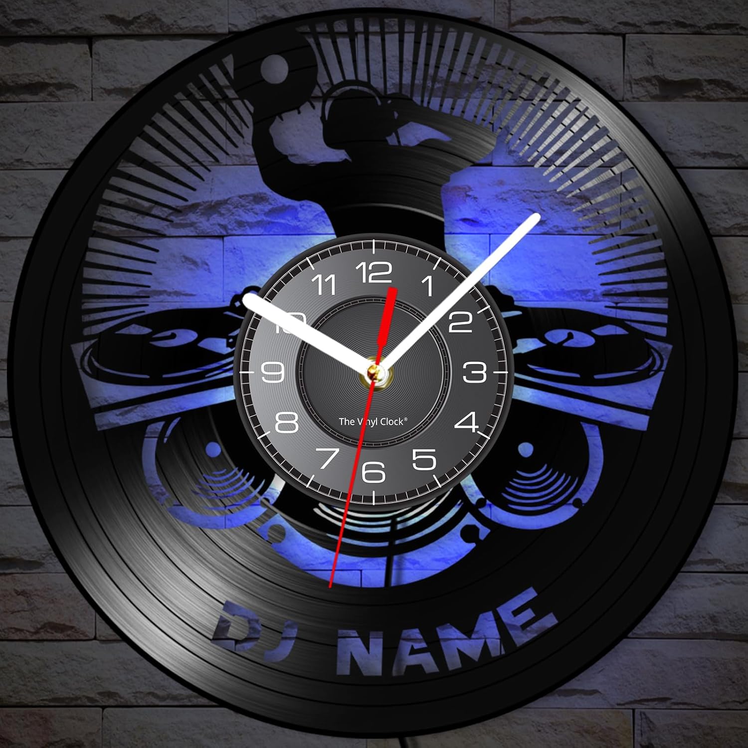 12 Inch Personalized Dj Name Clock with 7 Color Changing, Custom Dj Music LED Vinyl Record Wall Clock Silent Non-Ticking Clock Wall Watch Dj Gifts for Men Man Cave Bedroom Music Room