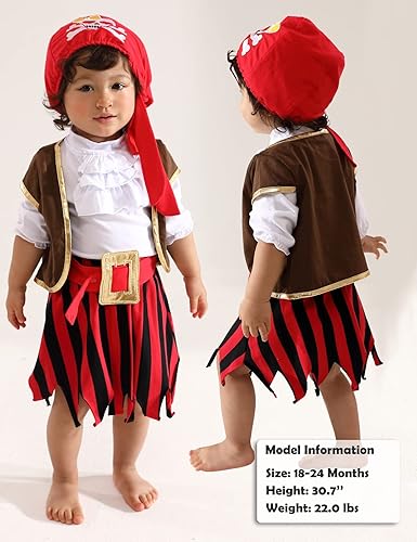 Miniatura 3 de Disfraz de pirata para niños pequeños y niñas, 5 piezas, disfraz de Halloween 3M-4T