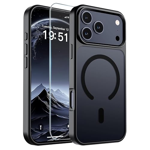 SUPFINE Magnetic for iPhone 18 Pro Max Case/iPhone 17 Pro Max Case Black | With Screen Protector, Translucent 