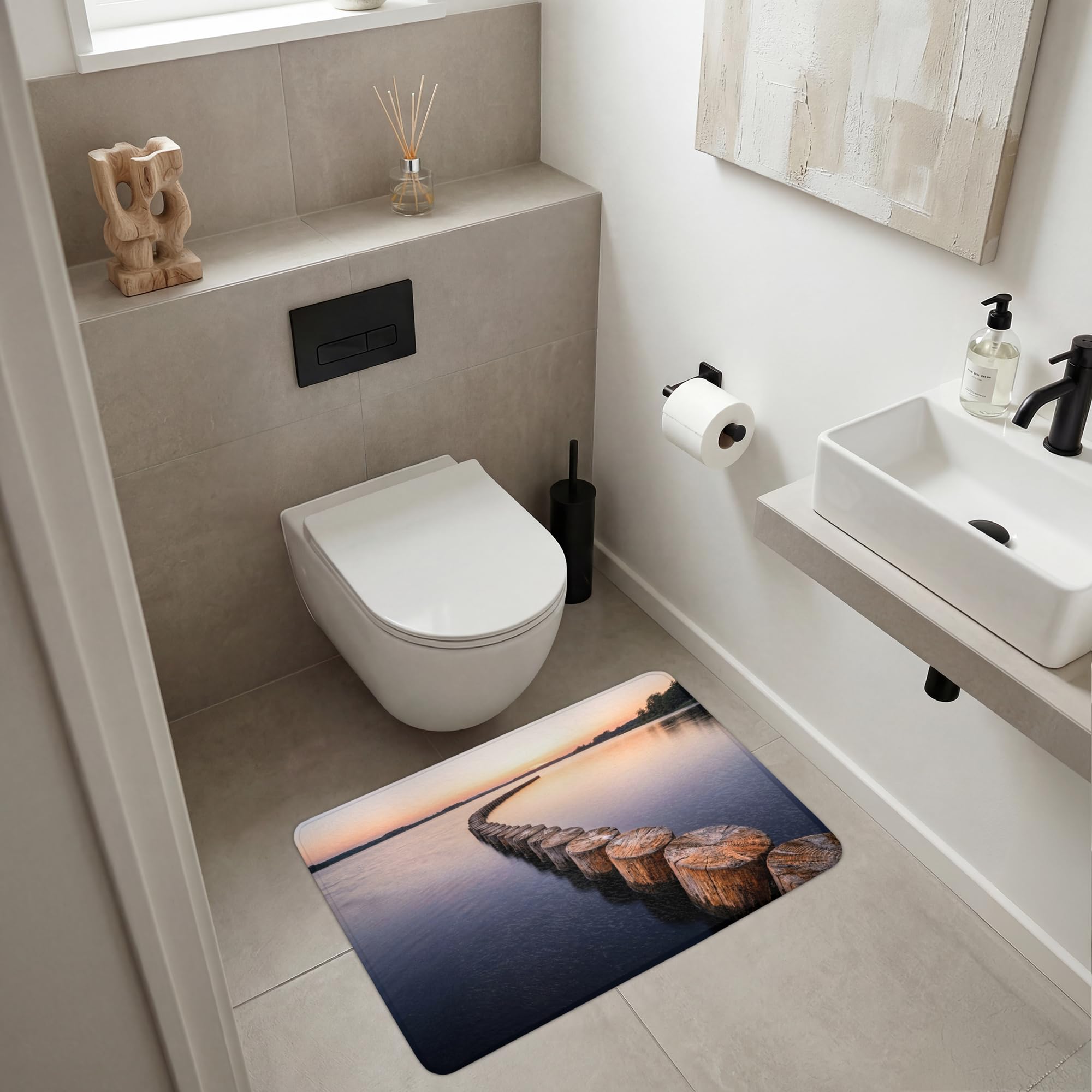 Alfombra Baño Rectangular 90x60 cm Decoracion Bathroom Mat Non Slip Shower Lavable Antideslizante Alfombrilla Tapete Banheiro Madera - Postes - Agua