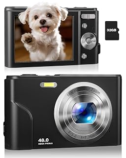 Digital Camera, FHD 1080P 48MP Autofocus Point and Shoot Camera for Kids Teens Boy Girl Starter, 16X Zoom, User-Friendly Compact Small Travel Camera for Photography and Vlogging(Black) - Amazon product rated Grade A
