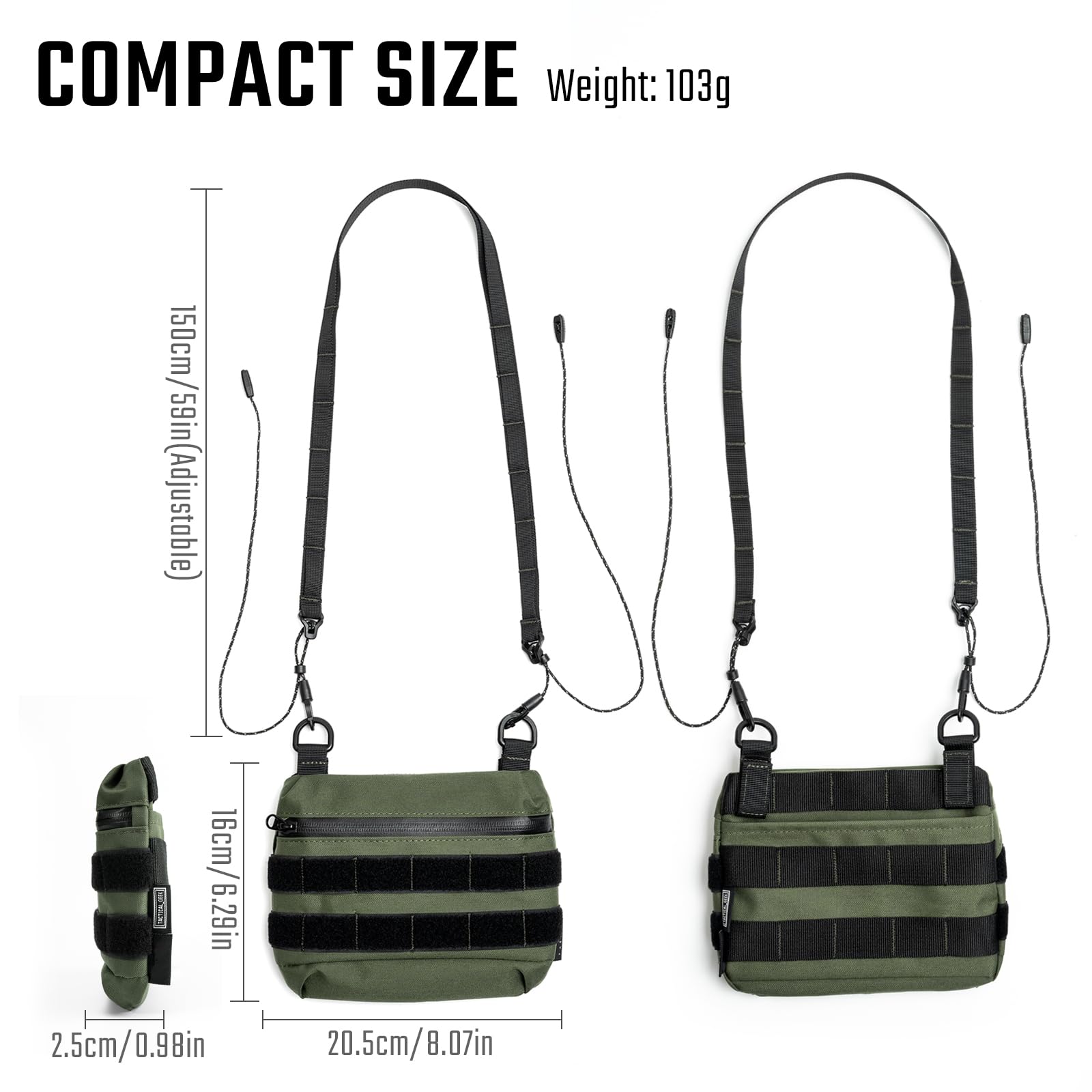 TACTICAL_GEEK Cache L2 EDC Sling Bag, 500D Cordura Nylon Crossbody Bag Organizer, YKK Zipper EDC Molle Bag, Tactical Backpack - Image 3
