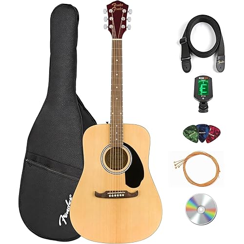 Fender FA-125 Dreadnought Acoustic Guitar - Natural Bundle with Gig Bag, Tuner, Strap, Strings, Picks, and Austin Bazaar Instructional DVD