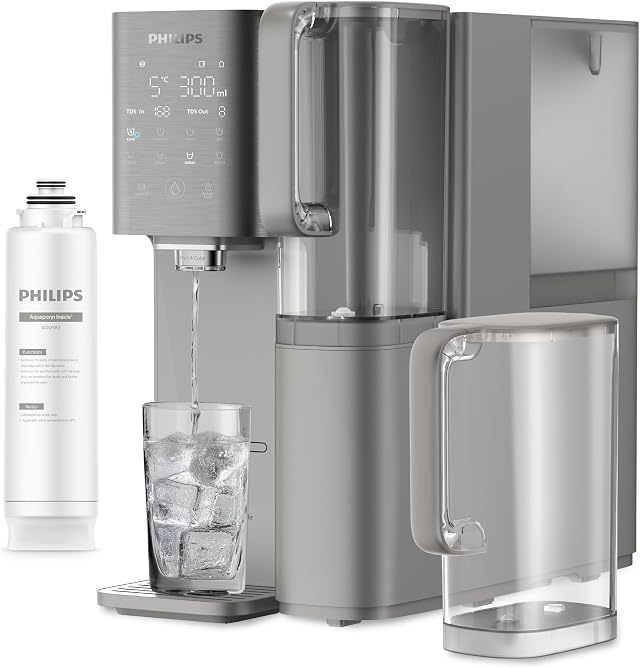 Philips Water Erogatore d’acqua a osmosi inversa 7500: acqua calda e fredda purificata in secondi, minerali essenziali, filtrazione RO 6 in 1, >110 contaminanti ridotti, UV-C, 2000 L