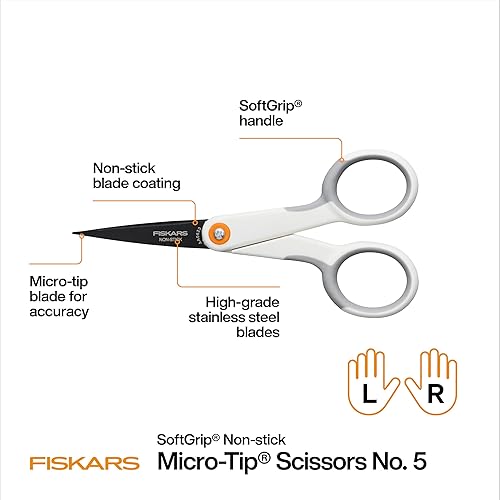 Miniatura 2 de Fiskars Micro Trip - Tijeras de corte de precisión con empuñadura suave, hojas de acero inoxidable antiadherentes, 5 pulgadas