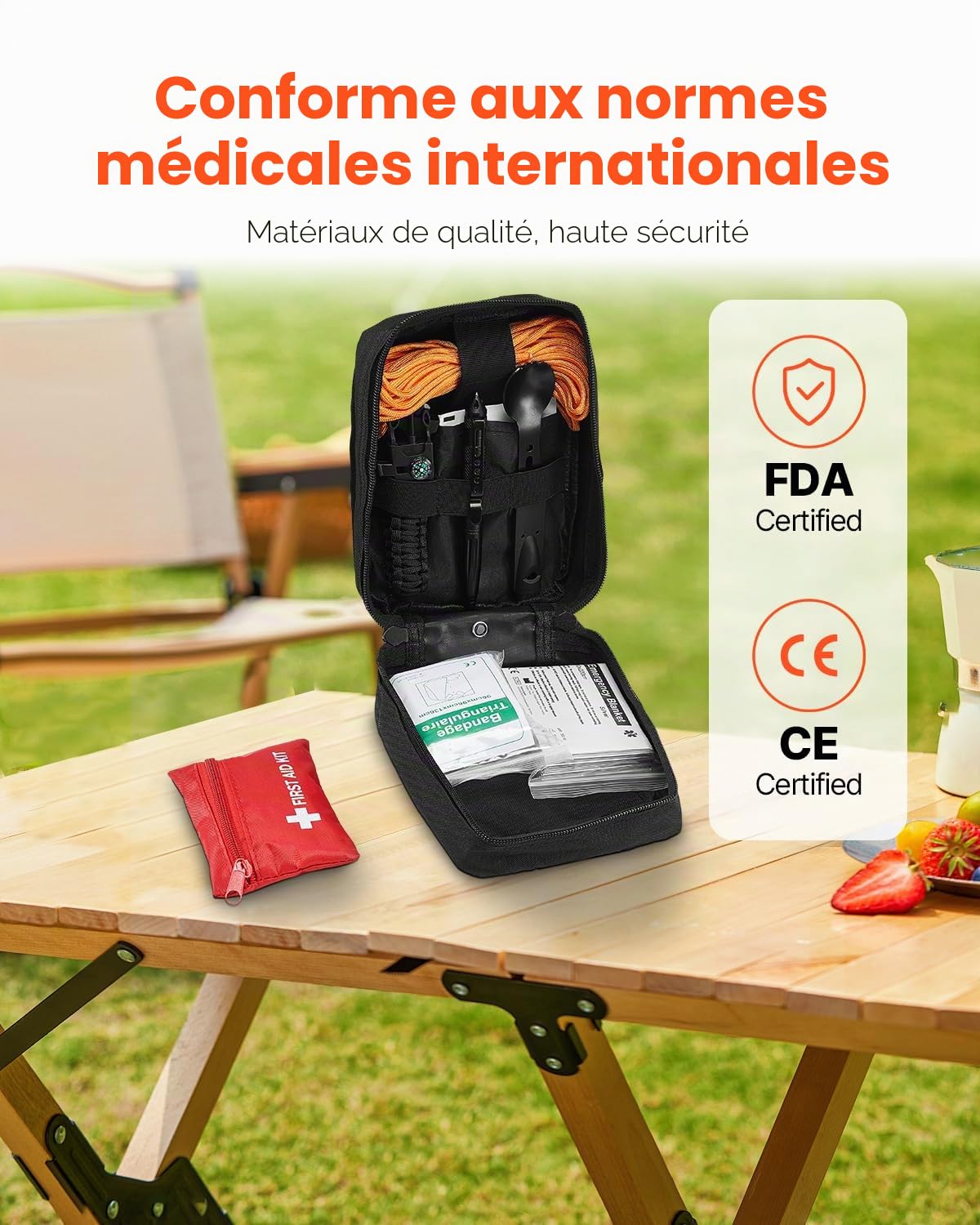 VEVOR Trousse Premiers Secours en Nylon 600D Kit Sac de Survie 250 PCS Fournitures Médicales d'urgence, Tissu Résistant, pour Camping, Bateau, Voyages, Randonnée, Chasse, Aventure en Plein Air, Noir