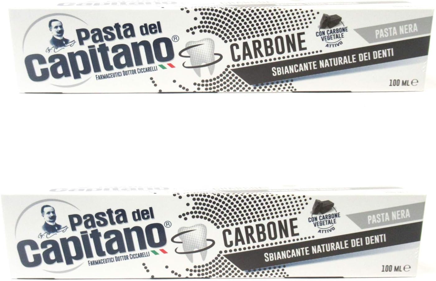 Pasta del Capitano Carbone Whitening Black Toothpaste 100ml 3.38fl.oz, Pack of 2