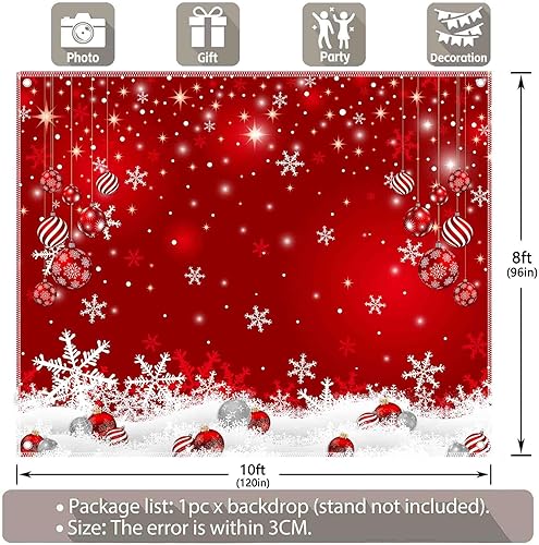 Miniatura 10 de Swepuck Fondo de fotografía de copos de nieve de Navidad de tela de 7 x 5 pies, fondo de bola roja de nieve blanca de invierno, decoraciones de