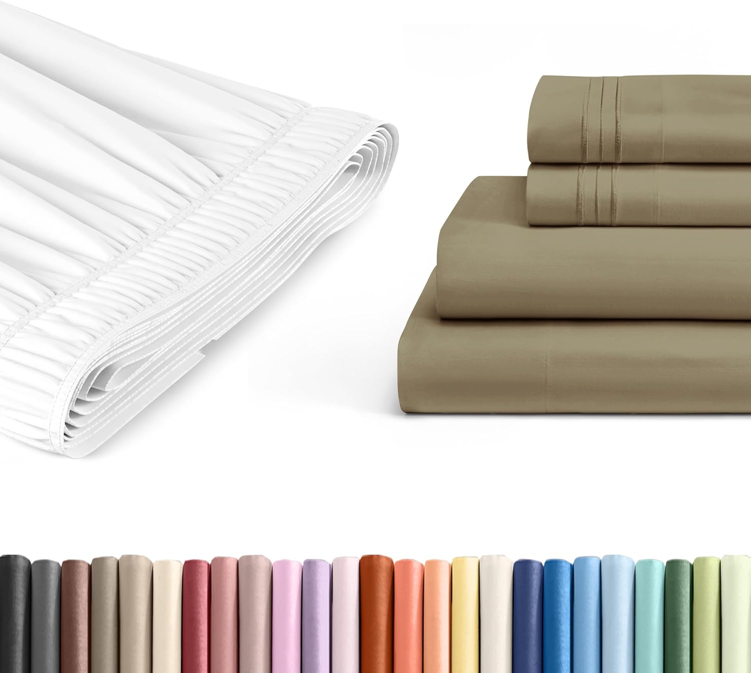 4 Piece Twin XL Khaki Bed Sheet Set + White Adjustable Bedskirt with 15" Drop Bundle - Hotel Luxury Quality Sheets with 16 inch Deep Pockets - Easy-Fit - Cooling, Extra Soft & Wrinkle Free - Oeko-Tex