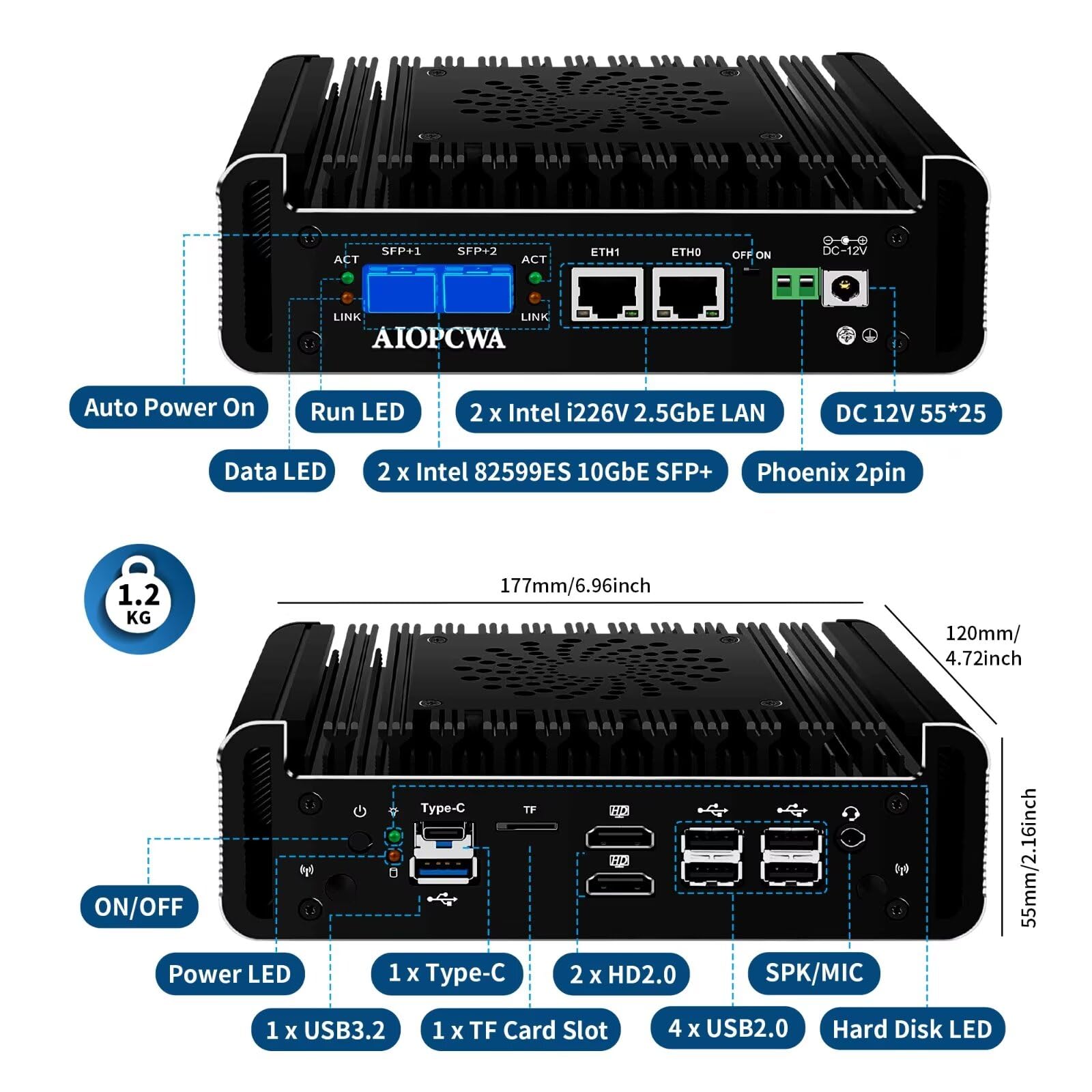 Amazon.co.jp: AIOPCWA Firewall Micro Appliance ミニPC 2×10GbE SFP+