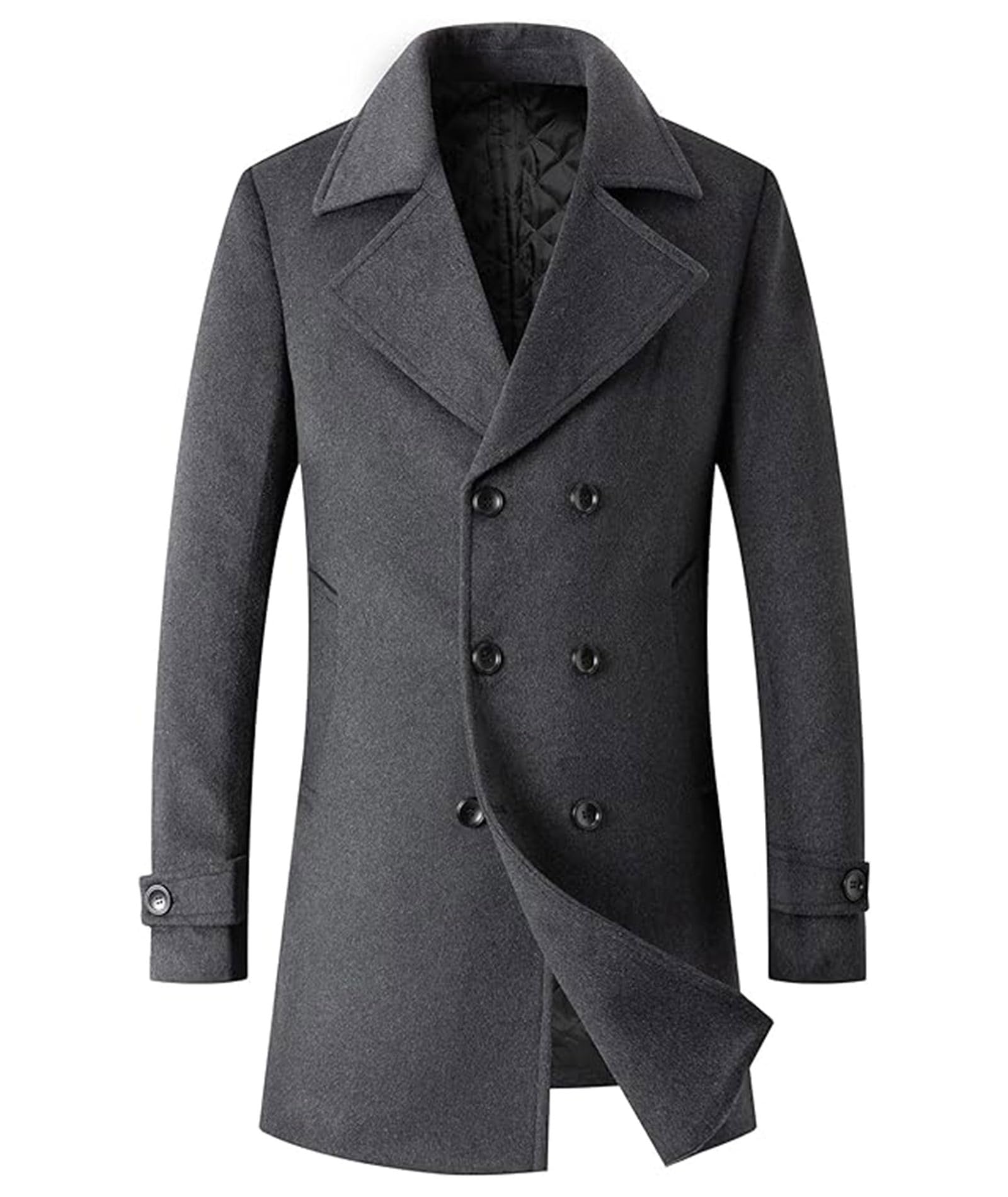 SOMTHRON Men's Woolen Trench Coat Regular Fit Double Breasted Wool Blend Jacket Winter Pea Coat Businesss Overcoat