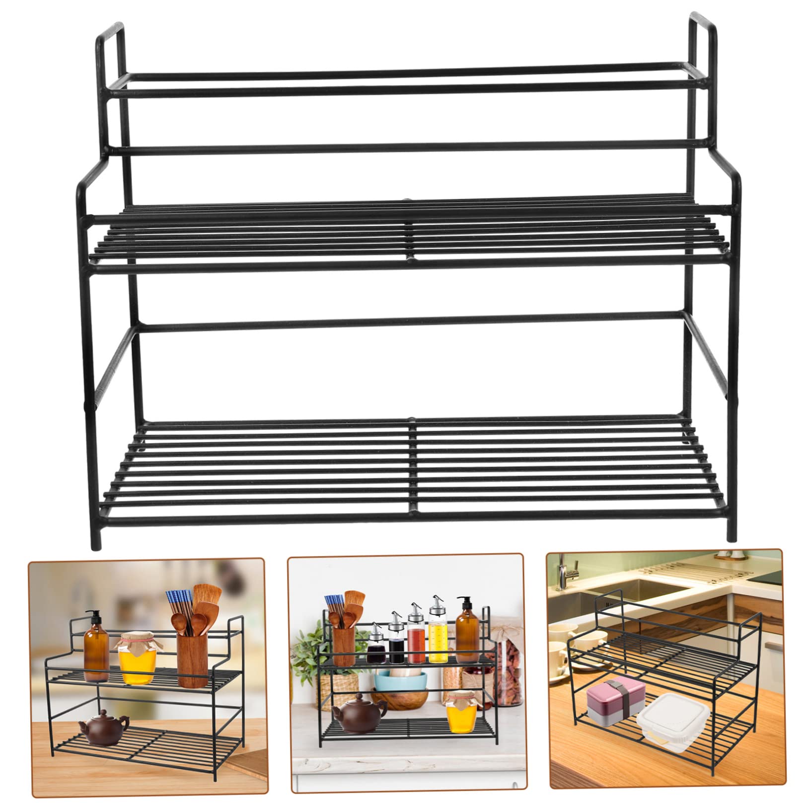 Cabilock Organisateur D'épices en Acier Inoxydable Noir à 3 Niveaux, Étagère Cuisine Compacte Grosse Capacité de Charge pour Comptoirs et Rangements Efficaces