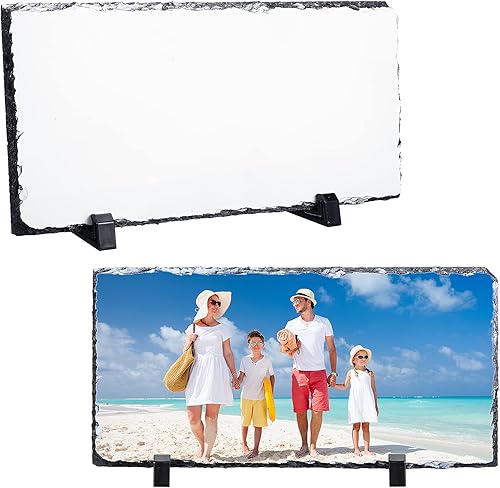 Marco de fotos rectangular de pizarra en blanco para sublimación, con soporte para pantalla y máquina de prensa de calor (6 x 11.8 pulgadas)