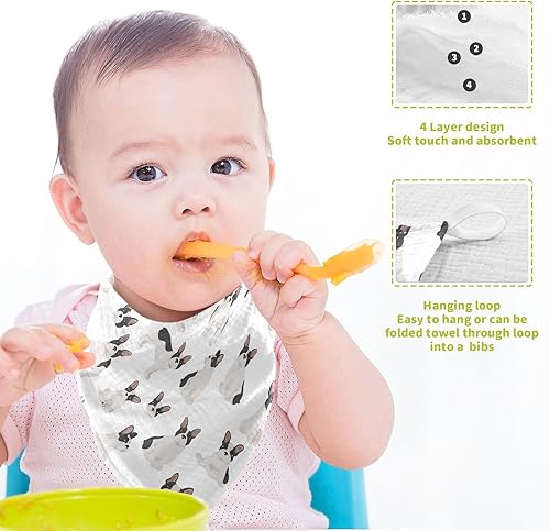 Miniatura 4 de Paños de algodón para bebé, algodón con patrón de bulldog francés, de muselina para cachorros, toallas suaves para bebés recién nacidos, 11.8 x 11.8