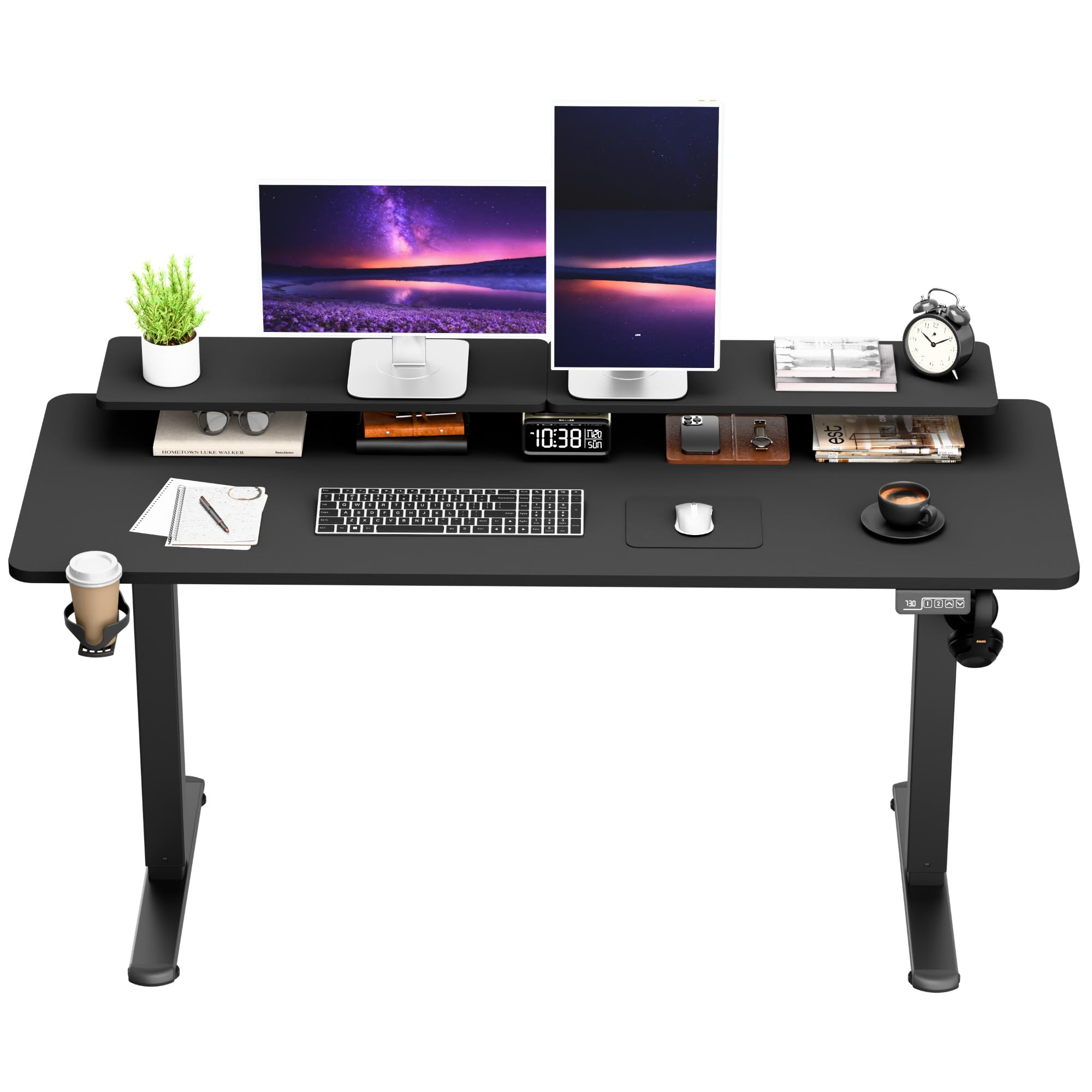 Furmax Electric Standing Desk, 63 x 24 Inches Sit Stand up Desk, Sit Stand Height Adjustable Home Office Desk with Monitor Stand (Black, 63)