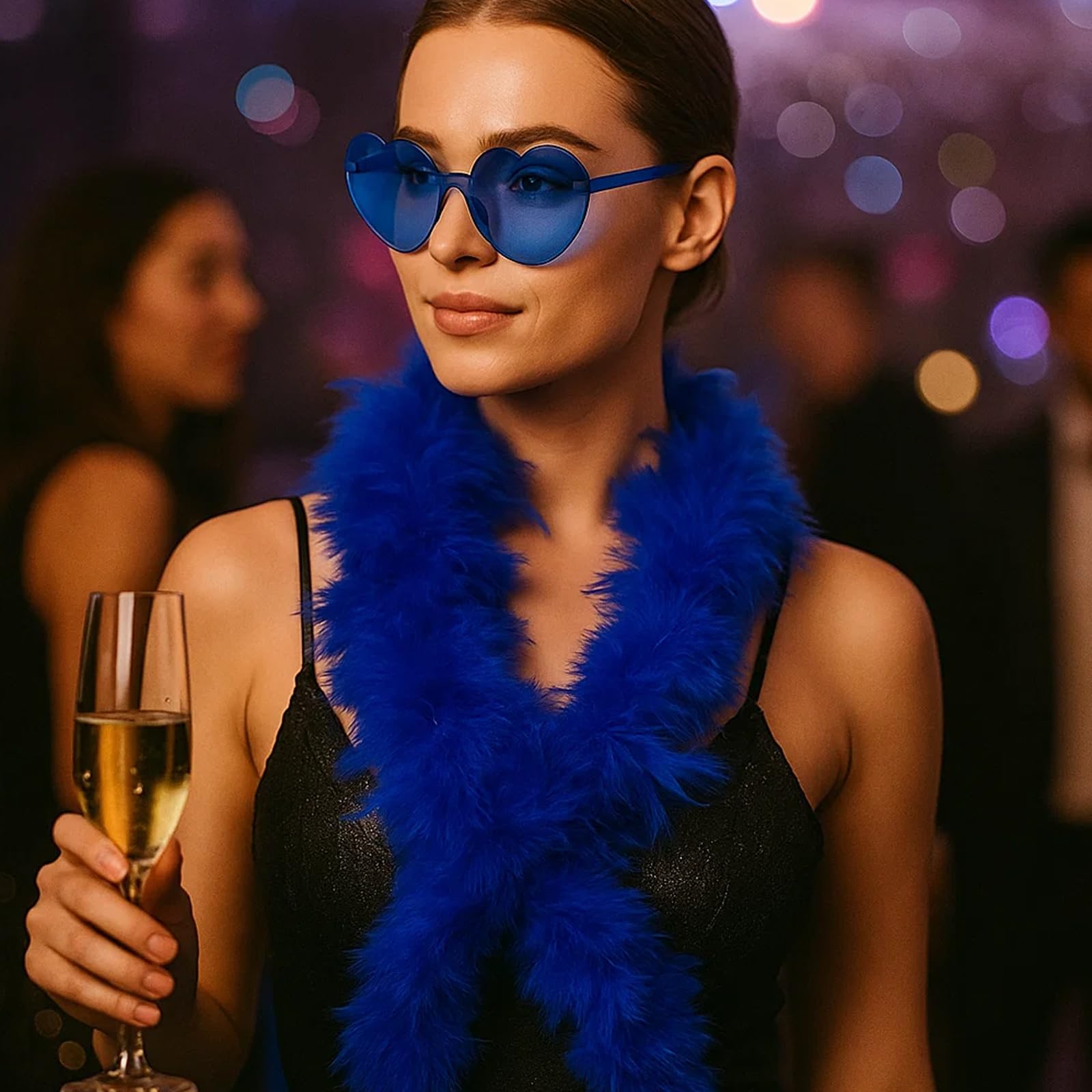 ZcrPrn 4PCS Feather Boas, Blue Feather Boa with Heart Sunglasses and Face Stickers, Retro Party Accessories - Image 3