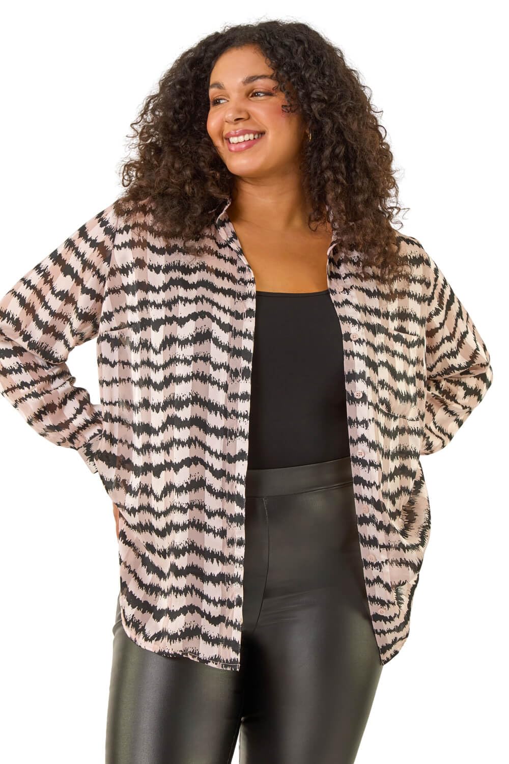 Roman Curve Animal Print Pocket Shirt - Pink - Size 20 - Womens