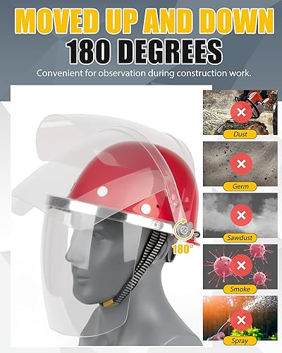 Miniatura 5 de Adaptador de protección facial de aluminio con 3 viseras de repuesto de protector facial de seguridad para casco duro estilo gorra, protector facial
