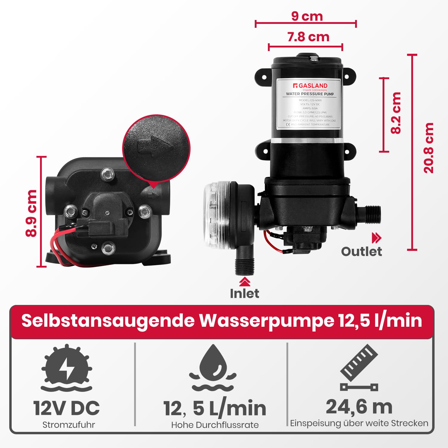 GASLAND BE264BQ120-DE - Calentador de agua de gas de 10 litros con bomba de agua para exteriores, butano (50 mbar)/propano (50 mbar), para camping, caravana, granero