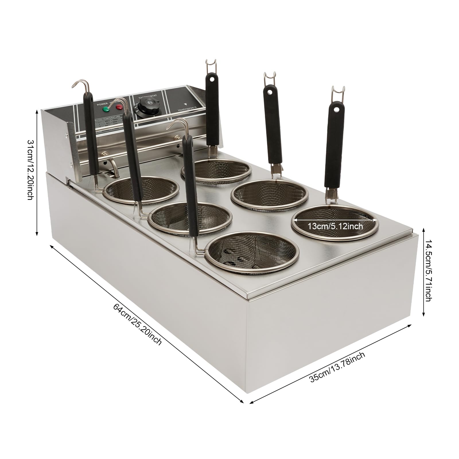 Elektrischer Nudelkocher 3200W, 20L mit 6 Körben, Edelstahl, EU-Stecker