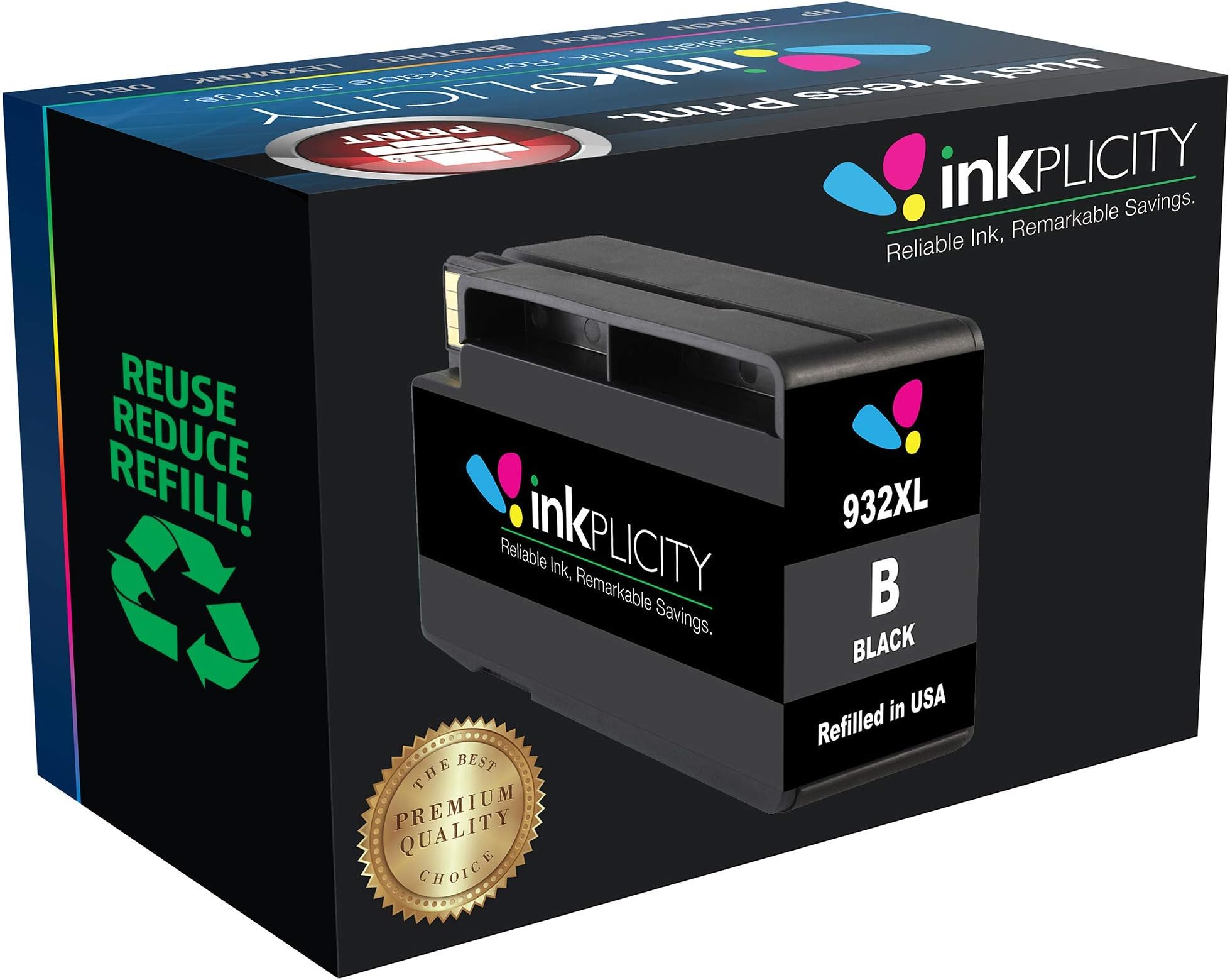Inkplicity Refilled Ink Cartridge Replacement for HP 932XL (Black)