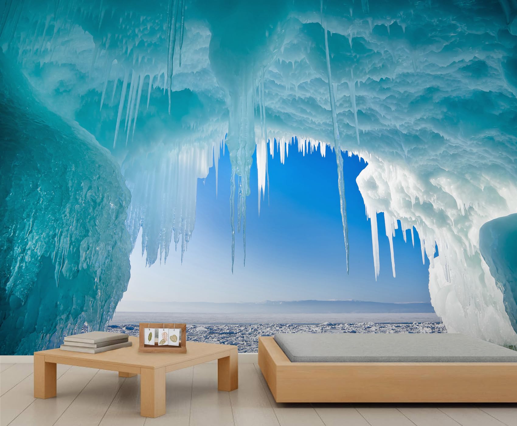 Qdjkbl Women's Arctic Ice Cave Wall Mural Glacier Icicle Mural Large Ice Cave Murals Frozen Nature Wallpaper For Bedroom Kitchen Dining Room Tv Background Wall 100 X 70 Cm