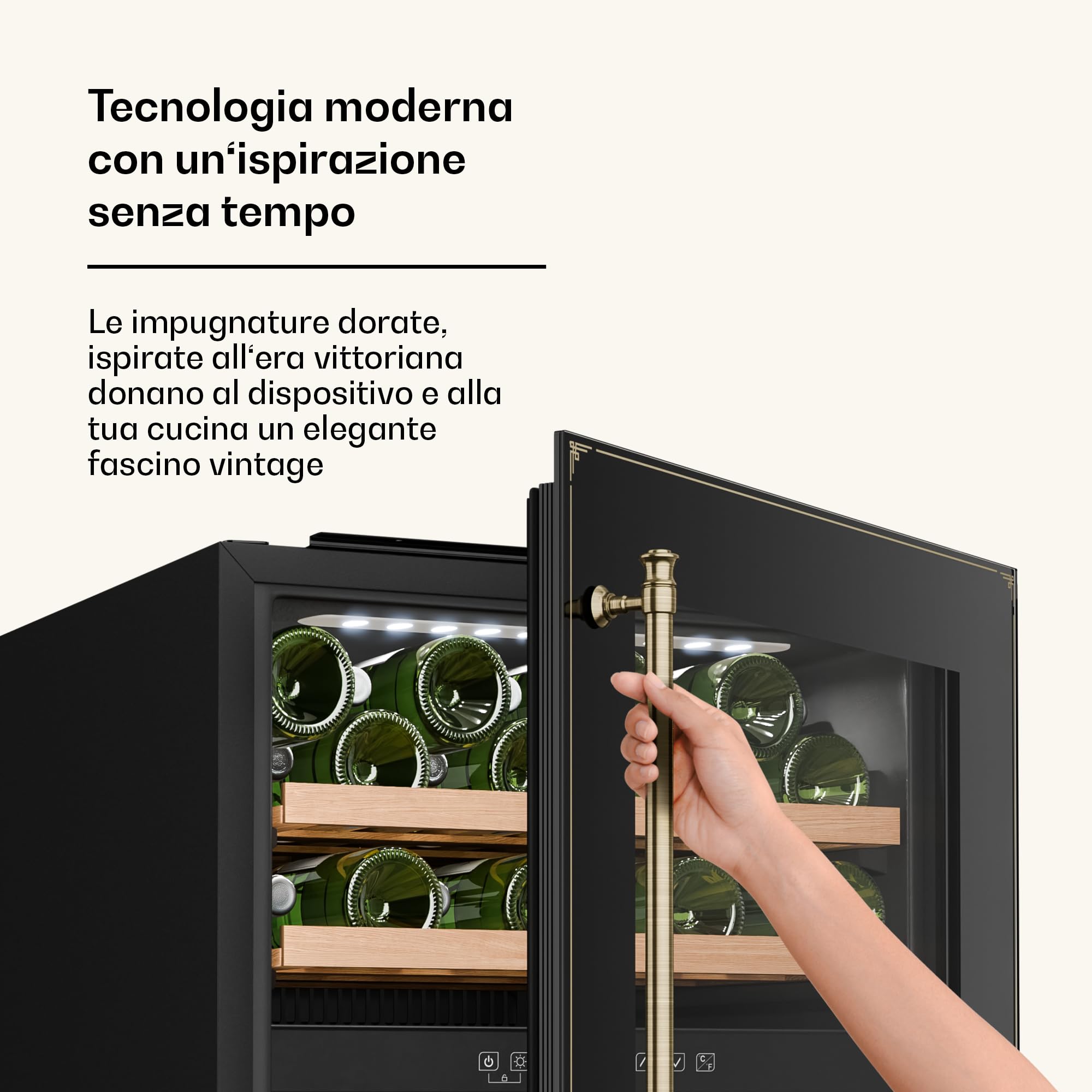 Klarstein Vinsider Victoria 36 - Cantinetta per Vini, 36 Bottiglie, Doppia Temperatura 5-22°C, Touch Control, LED, Silenziosa: 41 dB, Protezione UV, Da Incasso, Nero