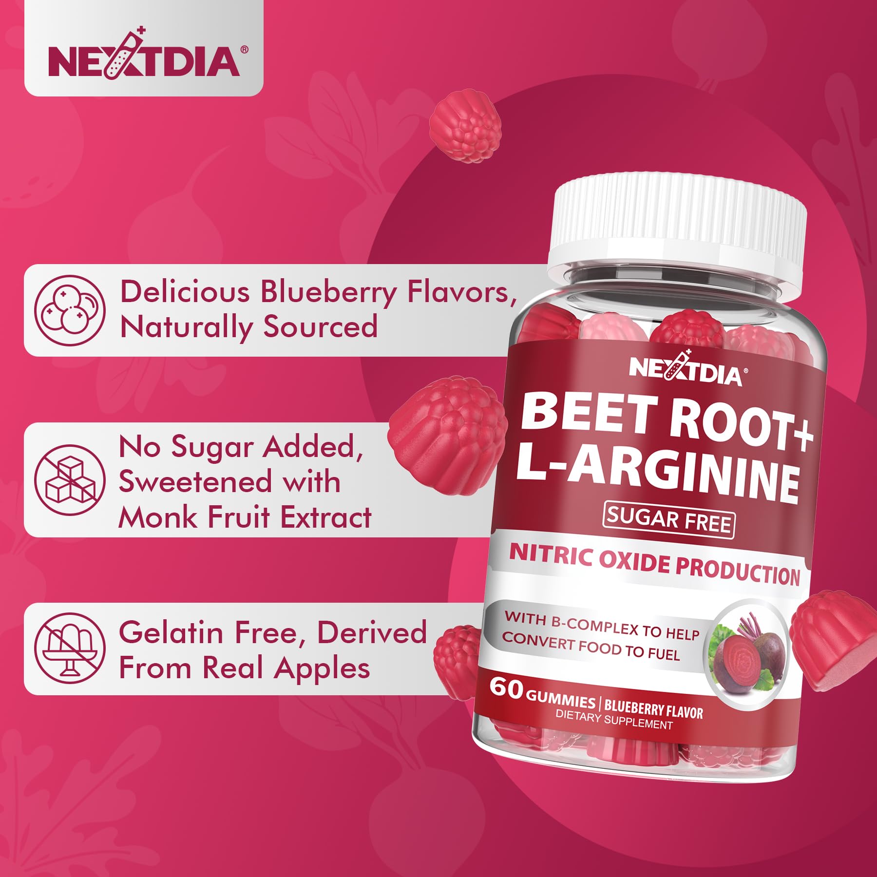 Beet Root Gummies 1200mg with L-Arginine, B1, B2, B3, B5, B6, Folate, B12 — Amazon image 8