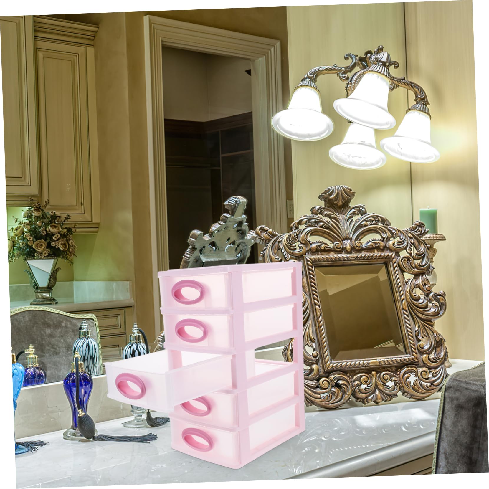 HOMSFOU Organizzatore Per Cassetti Da Scrivania 5 Strati, Mobiletto in Plastica Per Trucco, Contenitore Portadocumenti Resistente in Pp Per Ufficio, Studio, Bagno e Casa