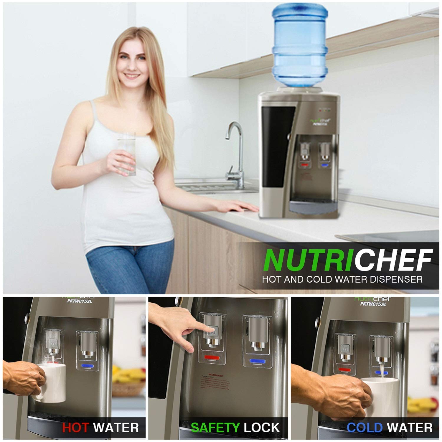 with Child Safety Lock NutriChef Silver One Size PKTWC15SL Countertop