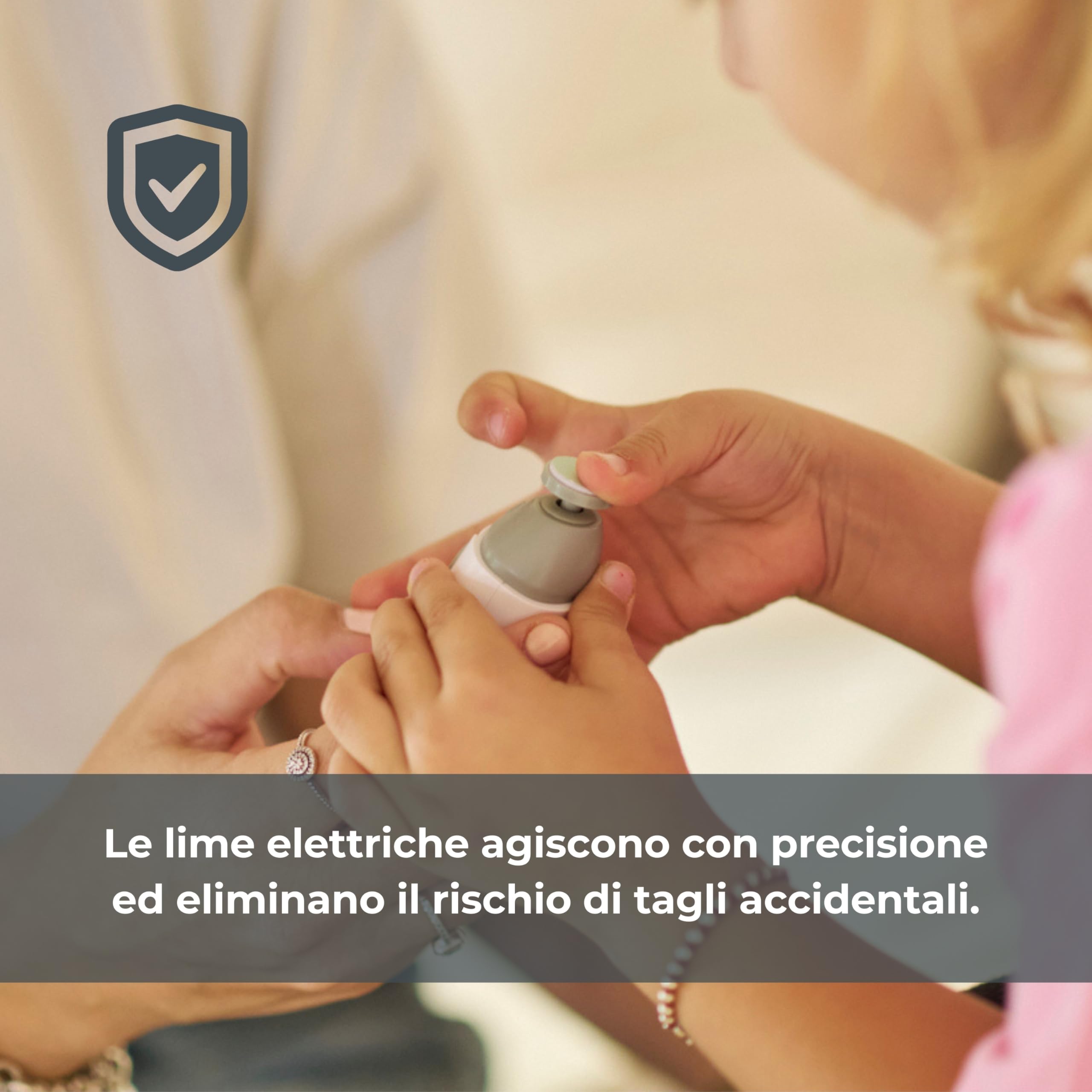 Nuvita 1130 Tagliaunghie Trimmy Lima Elettrica per Unghie di Neonati e Bambini – Sicuro, Delicato e Facile da Usare con Doppia Velocità, Include 5 Testine per Limatura e Custodia da Viaggio
