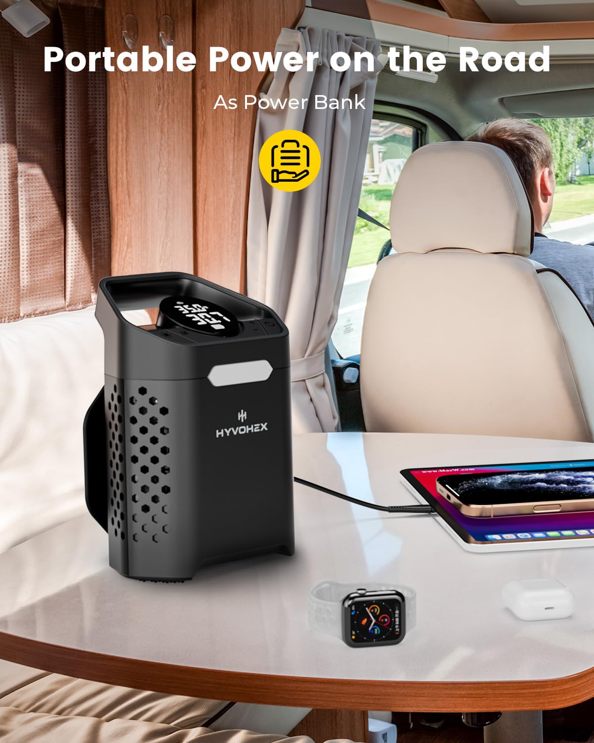 Compressore d'aria portatile, gonfiaggio rapido di 1 minuto, senza fili, pompa ad aria portatile per pneumatici auto con manometro digitale, pompa ad aria elettrica da 160 psi, con luce a LED, per