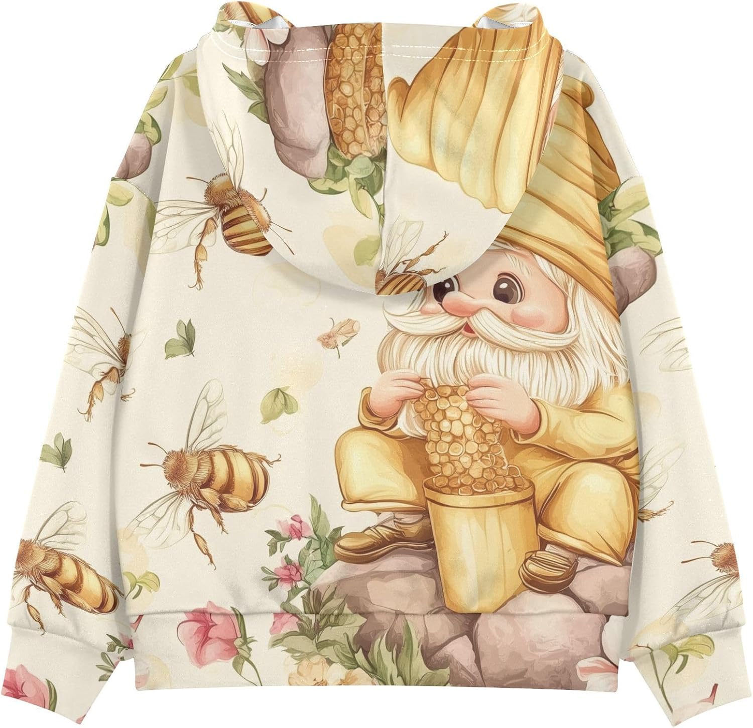 ZZXXB Cartoon Gnome and Bee Kids Sweatshirts Boys Girls Hooded Kangaroo Pocket Pullover Tops XS-XXL
