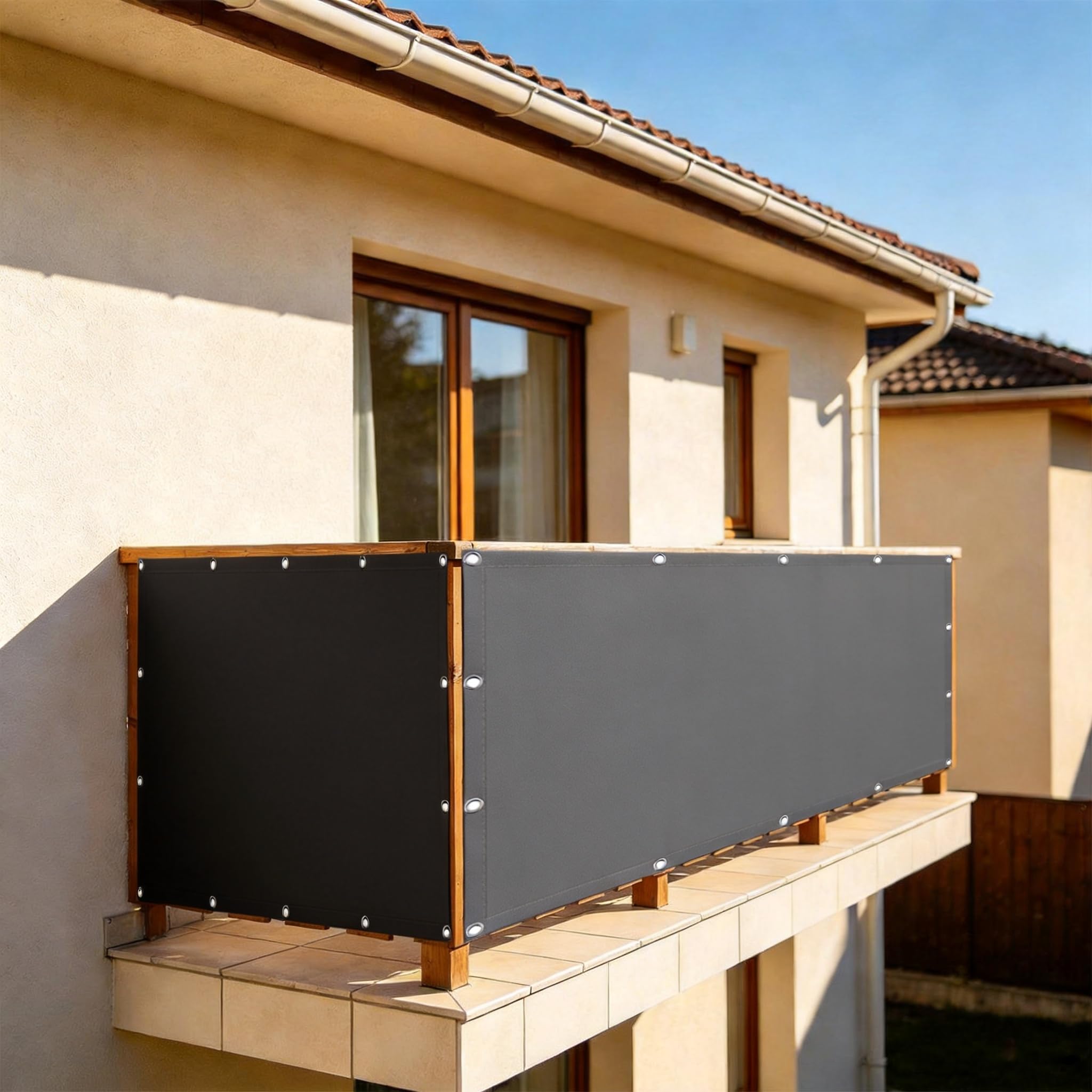 Frangivisto Balcone 160 x 800 cm Impermeabile, Anti-UV, Resistente alle Intemperie Frangivento da Esterno con Fascetta, Corde per Recinzioni, Grigio Scuro