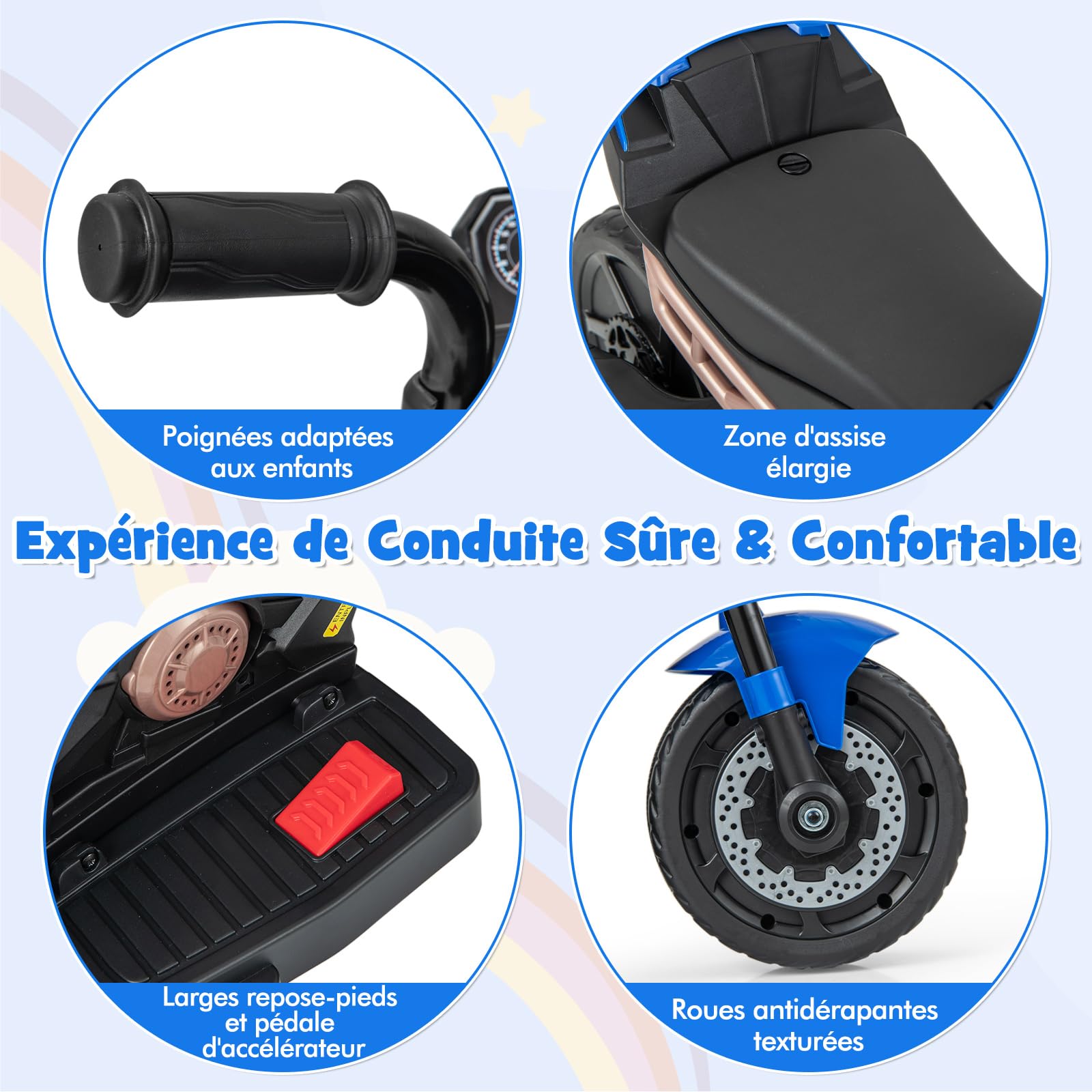 COSTWAY 2 en 1 6V Moto Électrique Enfant avec Phare LED & Musique & Klaxon, Voiture COSTWAY 2 en 1 6V Moto Électrique Enfant avec Phare LED & Musique & Klaxon, Voiture