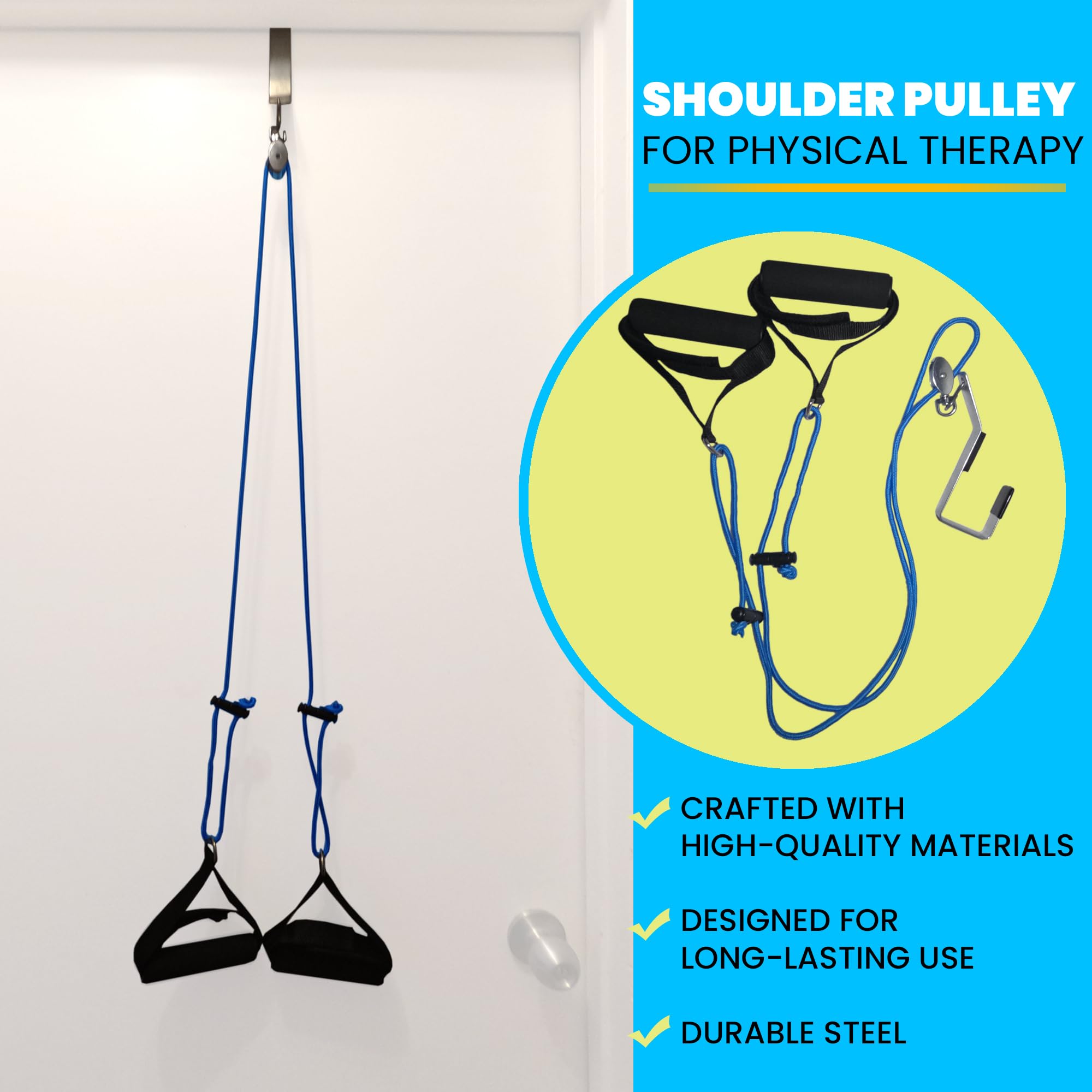 Shoulder Pulley for Physical Therapy - Shoulder Pain Relief | Exercise Equipment for Home Workouts | Pulleys for Shoulder Rehab Over Door|Foam Handles w/Fastening Tape|Rotator Cuff, Stroke & Arthritis — Amazon image 3