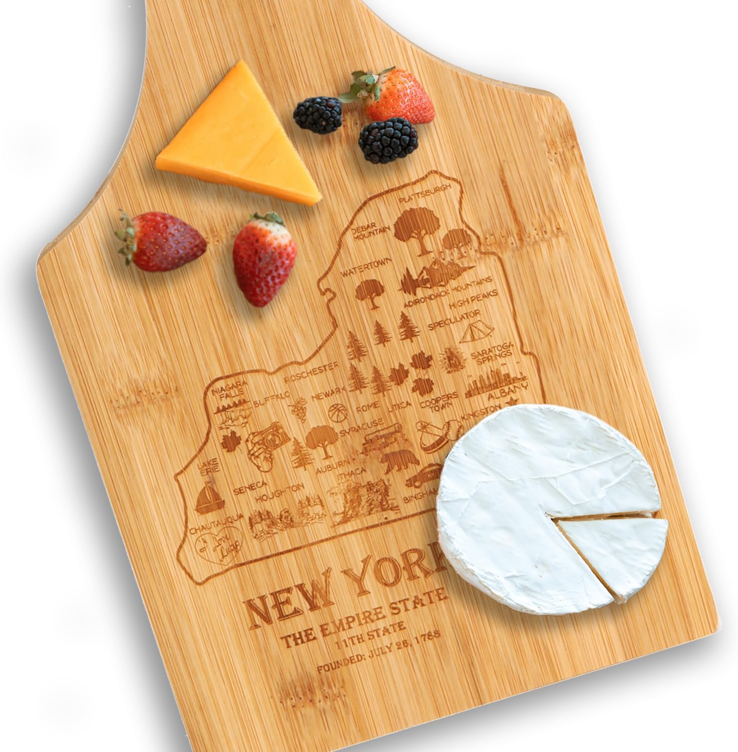 Premium Bamboo State-Shaped Cutting Board - USA Map Design, Kitchen Decor, Food Prep Tool, State Pride, Home Chef, Sustainable Wooden Chopping Blocks, Charcuterie and Cheese Board (New York) - Image 2