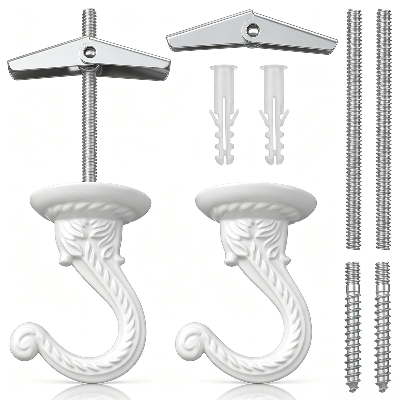 DIVINA VITAE Ceiling Hooks for Hanging Plants, 2 Pack Heavy Duty Ceiling Plant Hanger Hooks, Antique White Zinc Alloy Ceilings Hook for Hanging Lights, Bird Feeders, Flower Baskets Indoor Outdoor