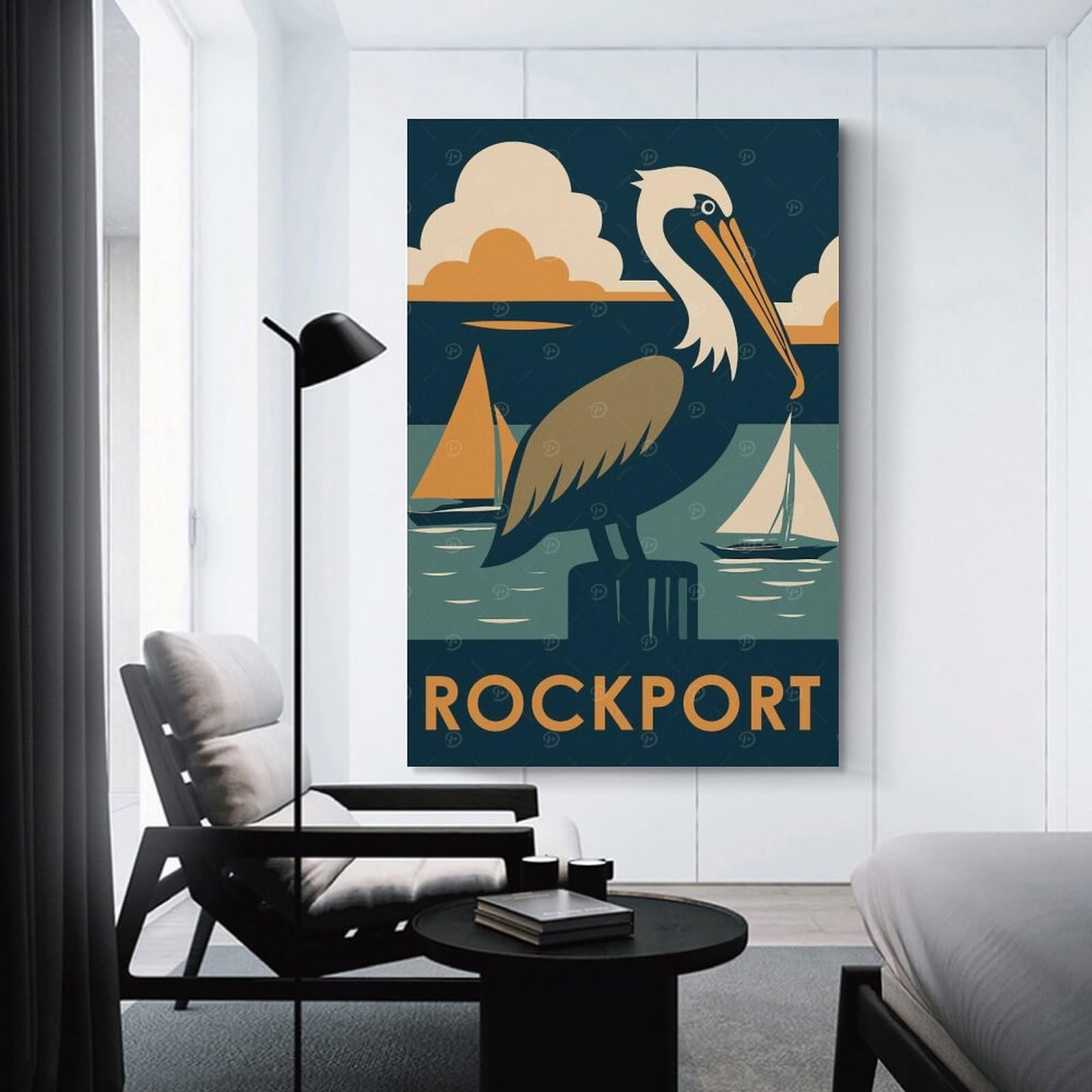 Junmoney Hanging Wall Art Rockport Pelican Vintage Travel, 12x18inch(30x45cm), for Wall Displays, Bedrooms Or Room Updates, Wall Decor Suited to Curated Displays
