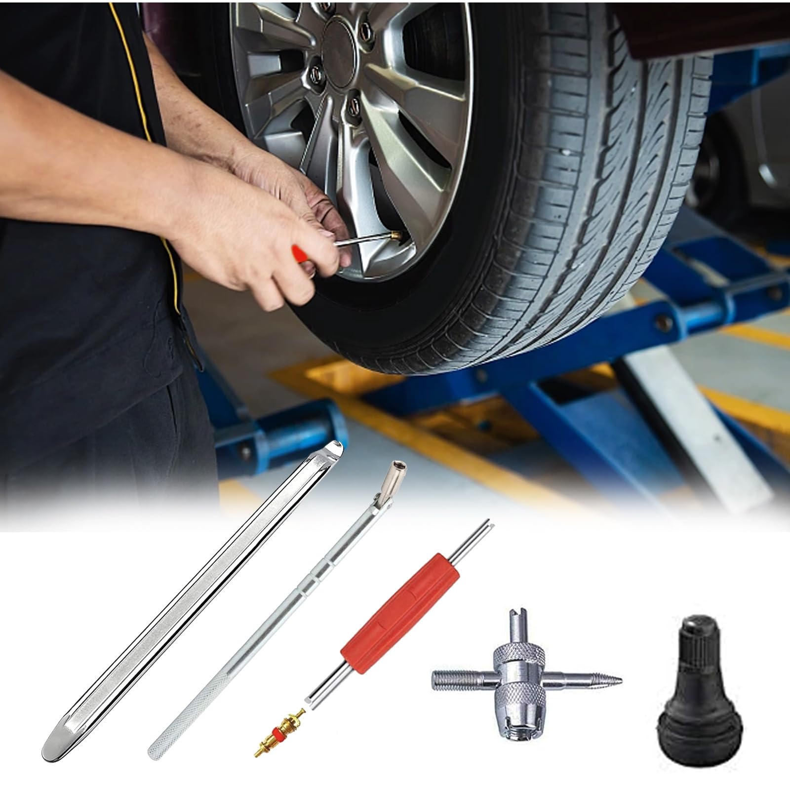 36 Pièces Kit Réparation Pneus - Démonte-Pneus, Valves TR413, Outils Pour Voiture, Moto, Vélo