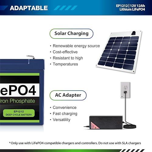 Miniatura 6 de ExpertPower Paquete de 10 baterías recargables de ciclo profundo LiFePO4 de litio de 12 V 12 Ah  2500-7000 ciclos de vida y 10 años de vida útil