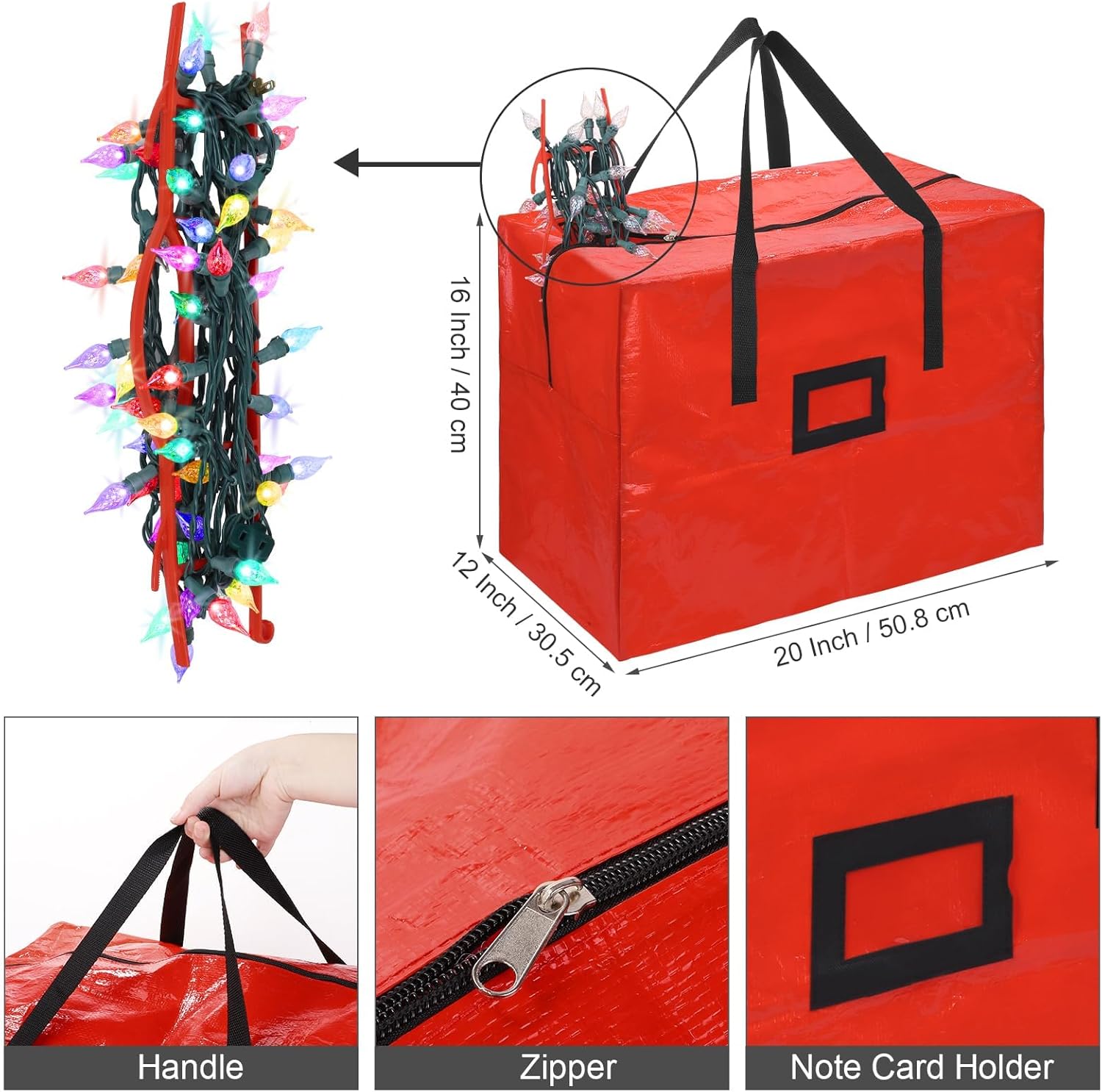 RUODON 12 Pack Christmas Lights Storage Holders with Storage Bag Hanging Rope Cord String Winder Organizer Holiday Lights Storage Hold Up to 164 Feet for Tree Lights, Electric Cords, Garlands (Red)