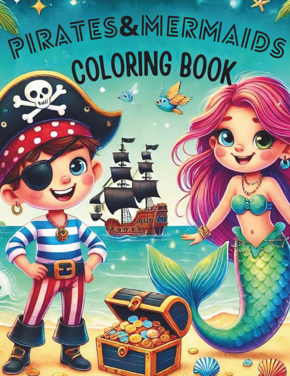 Pirates & Mermaids Coloring Book: A Fun and Magical Coloring Adventure with Pirates, Mermaids, and Hidden Treasures!