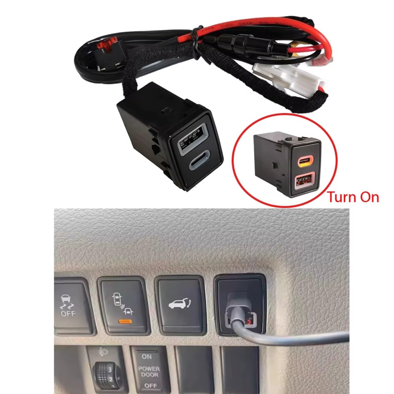 Centre Port USB Voiture Compatible Avec Nissan Pour Serena C27 ​​Voiture Pour Teana Chargeur Pour Interface PD QC3.0 Pour TYPE-C Utilisation À Double Prise Interface USB AUX voiture