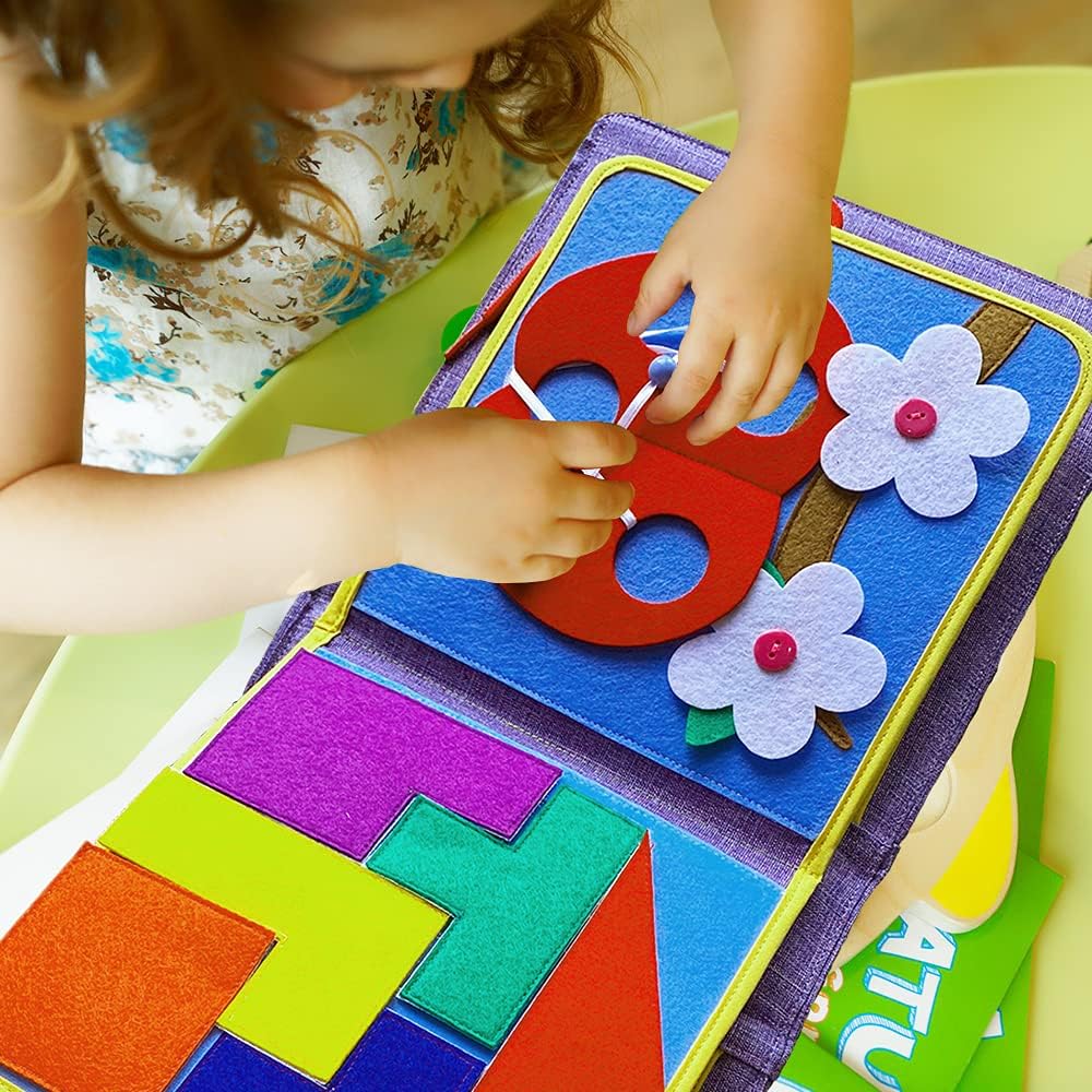Montessori Fabric Quiet Book for Toddlers 3 4 5 6 Year Old - Toddler Busy Book with Touch, Feel and Learn Activities for Boys and Girls Travel Toys Sensory Book Baby Gifts