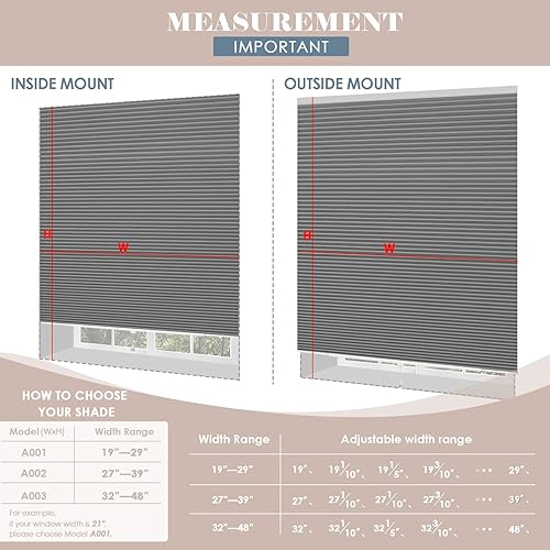 Miniatura 7 de Ilot Queyries Persianas celulares opacas sin herramientas, sin taladro, con adhesivo recortable, retráctil, ajustable, panel deslizante, persianas
