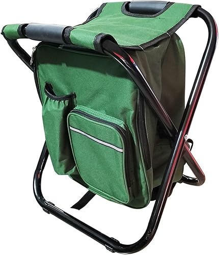 Folding Backpack Stool, Heavy Duty Cloth with Cooler Bag, Lightweight Portable - X - Bracket, Convenient Side Pocket, Ideal for Camping and Fishing